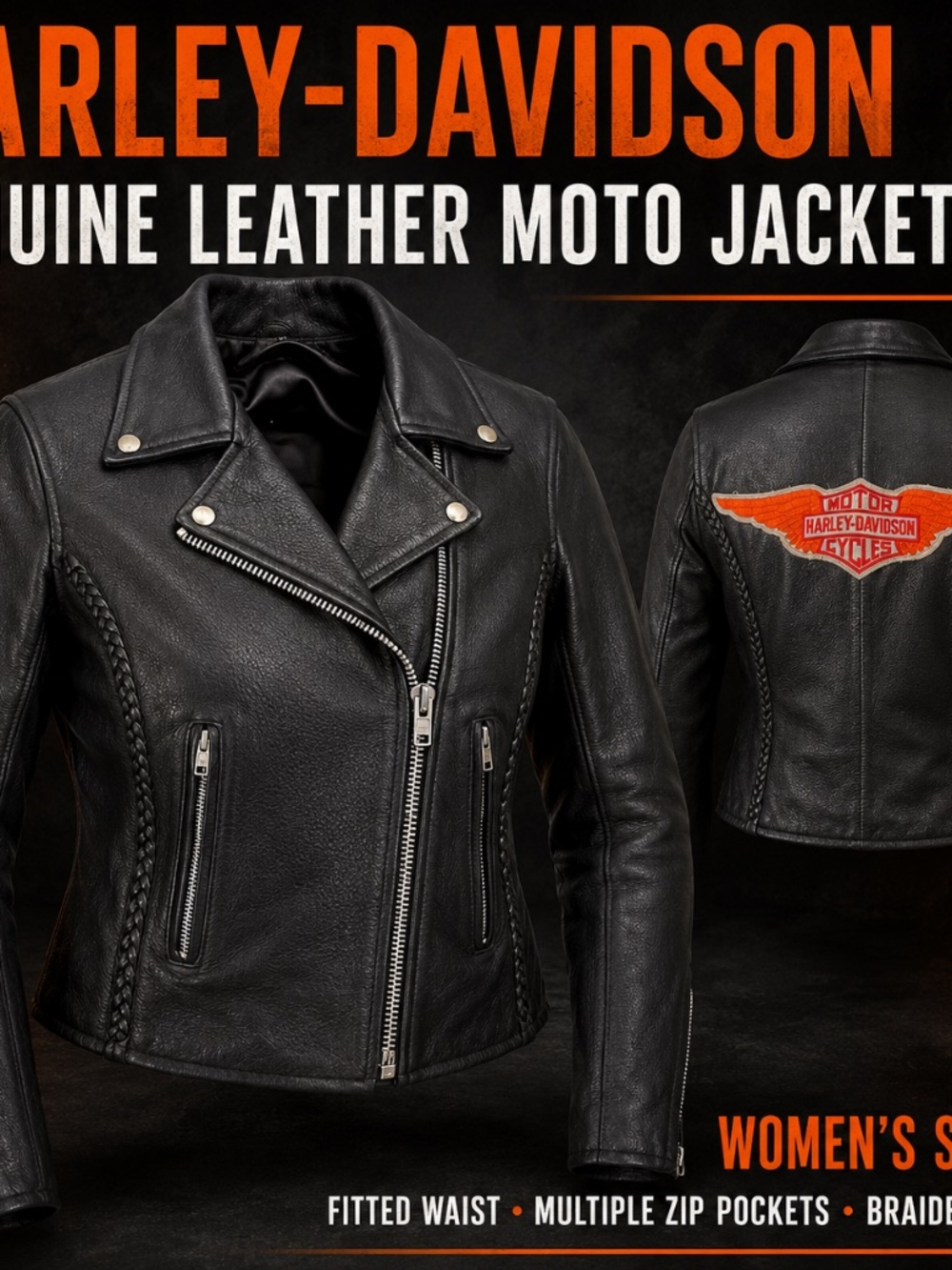Harley-Davidson Women’s Genuine Leather Moto Jacket – Size 42 – Like New